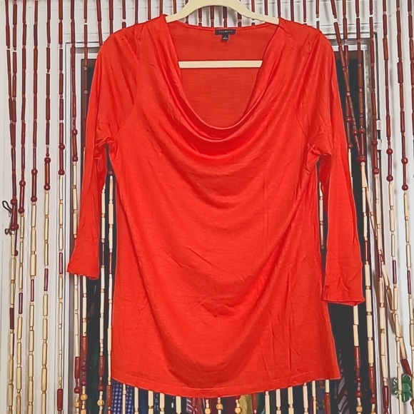 Talbots Soft Coral Orange/Red Top Cowl Neck Stretch 3/4 Sleeve Shirt L/Large - Picture 1 of 6